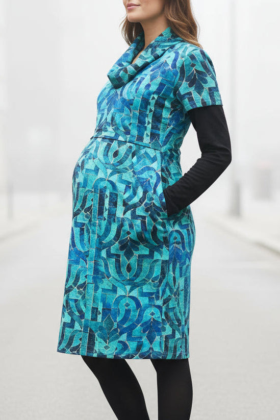 Obleka za nosečnost in dojenje z žepi - Turkiz