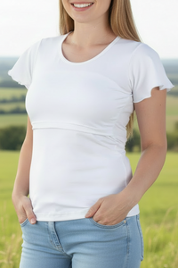 Majica za dojenje - bela - valoviti rokavi