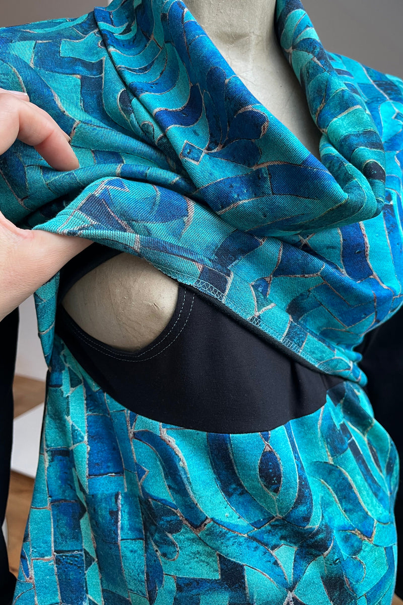 Pulover/tunika za nosečnost in dojenje z žepi - Turkiz