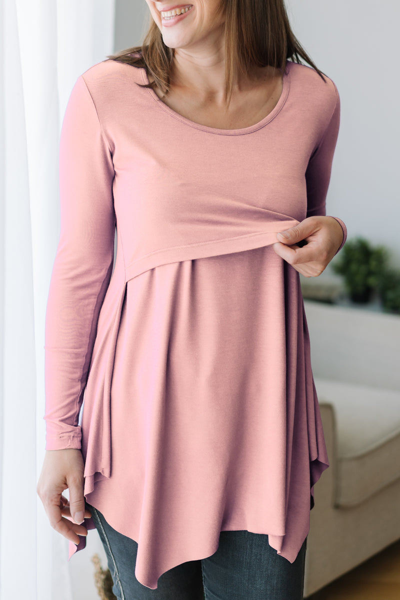 Tunika za dojenje in nosečnost - puder roza
