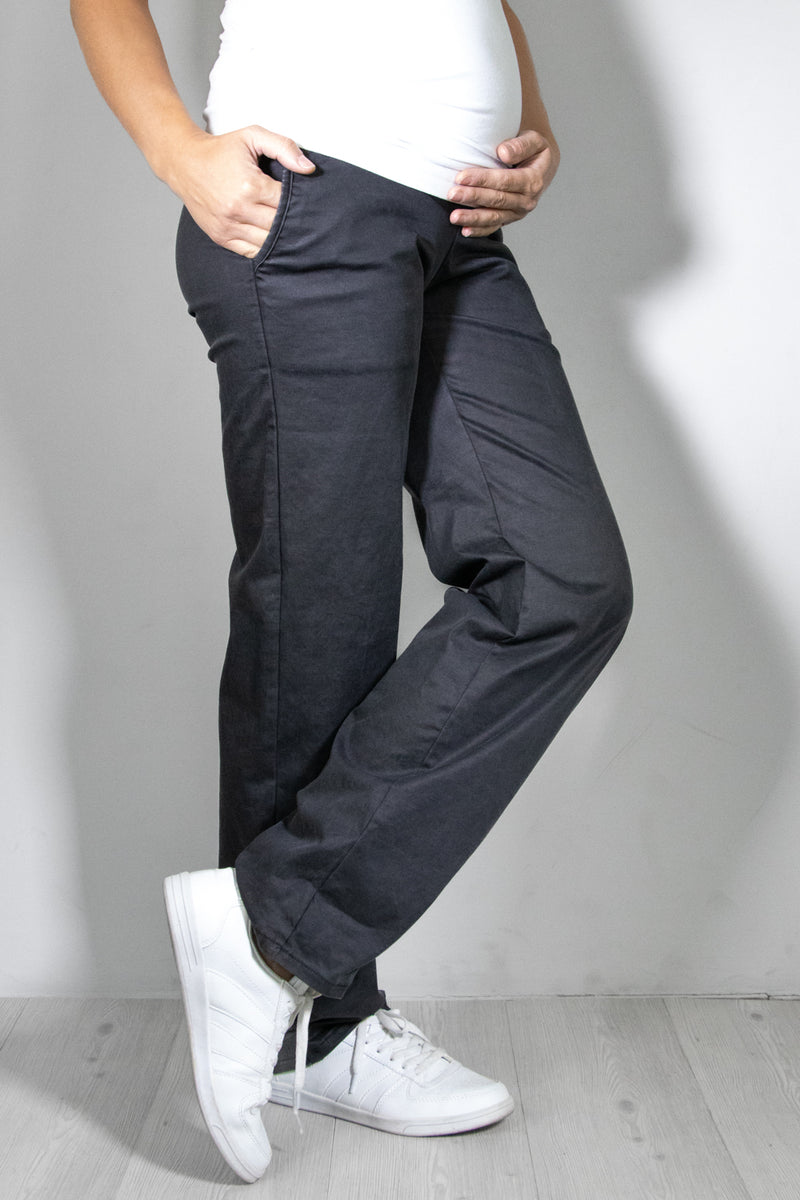 Jeans nosečniške hlače - ravne z žepi - antracit