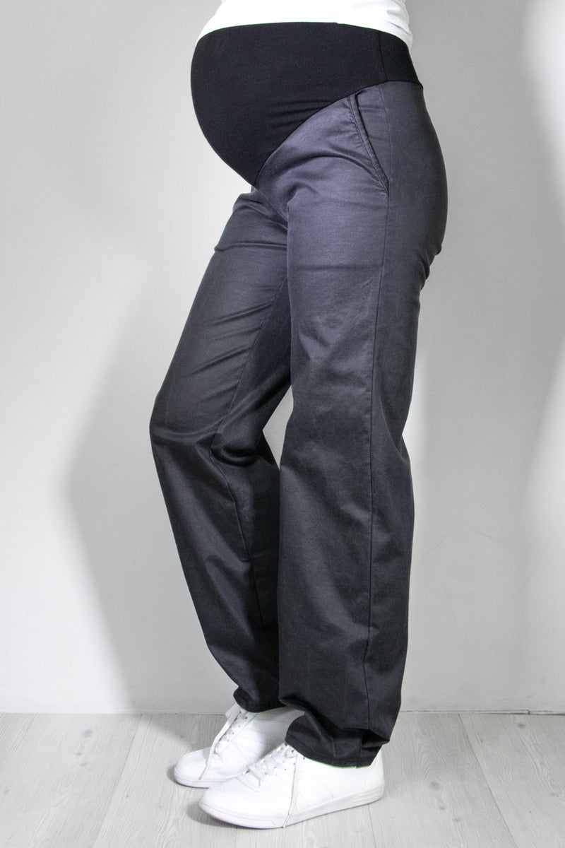 Jeans nosečniške hlače - ravne z žepi - antracit