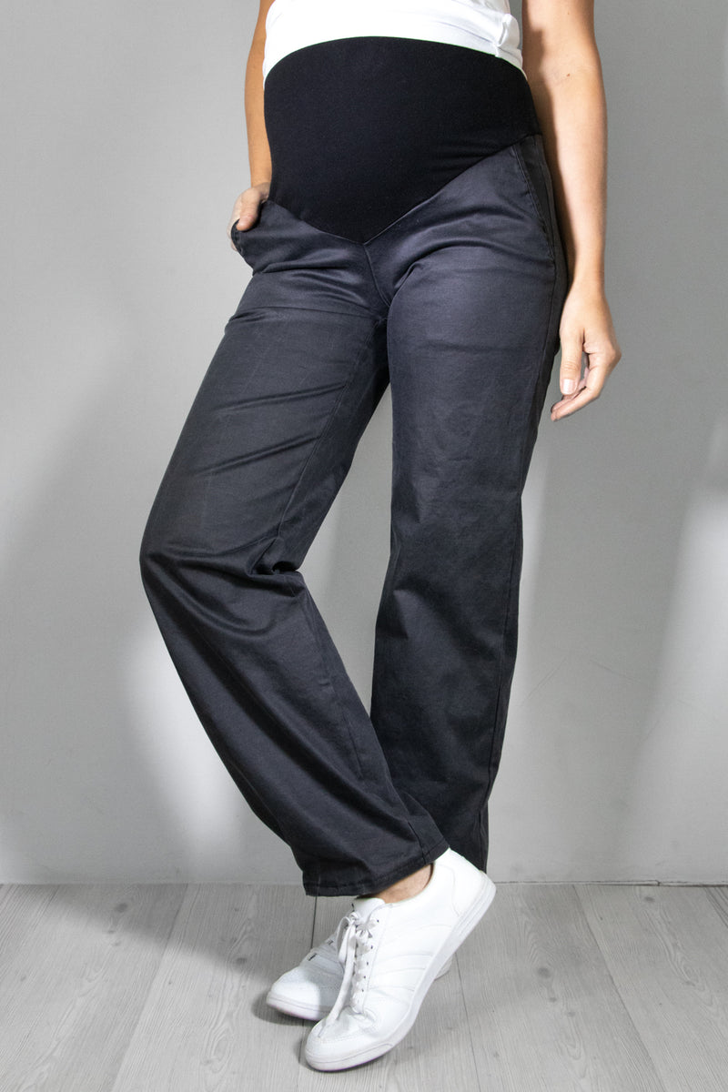 Jeans nosečniške hlače - ravne z žepi - antracit