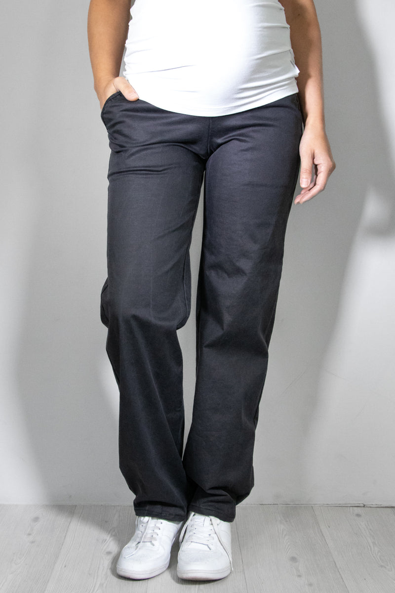 Jeans nosečniške hlače - ravne z žepi - antracit