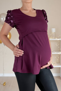 elegantna tunika za dojenje blesceci rokavi bordo popek